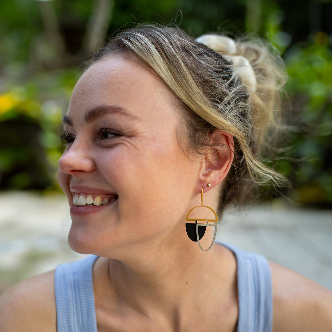 X2 Plunge Earrings - Raw/ Gold/ Black