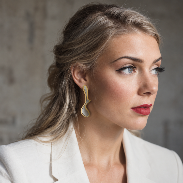 X2 Meander Stud Earrings | Gold + Raw
