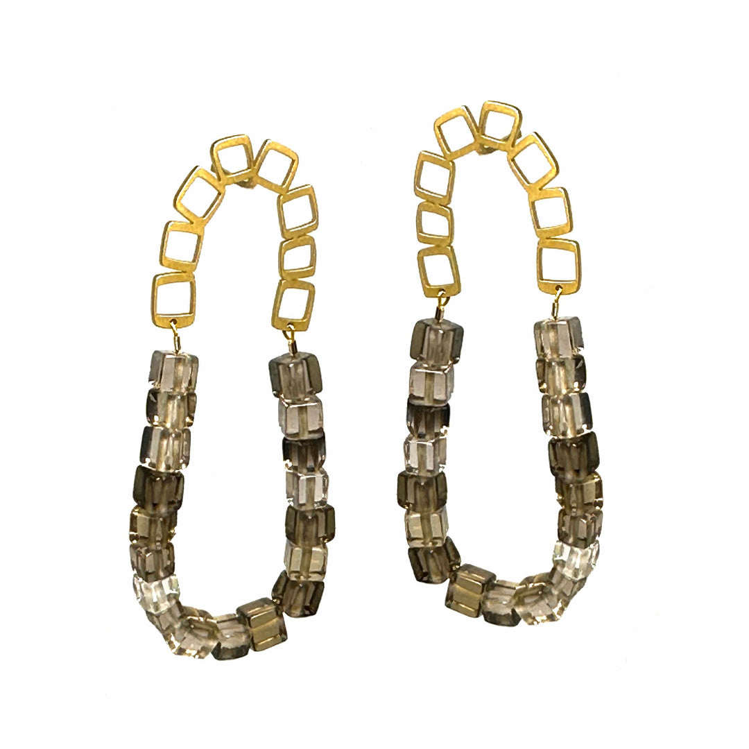 Array Stud Earrings - 22ct Gold Plate/ Smokey Quartz - inSync design