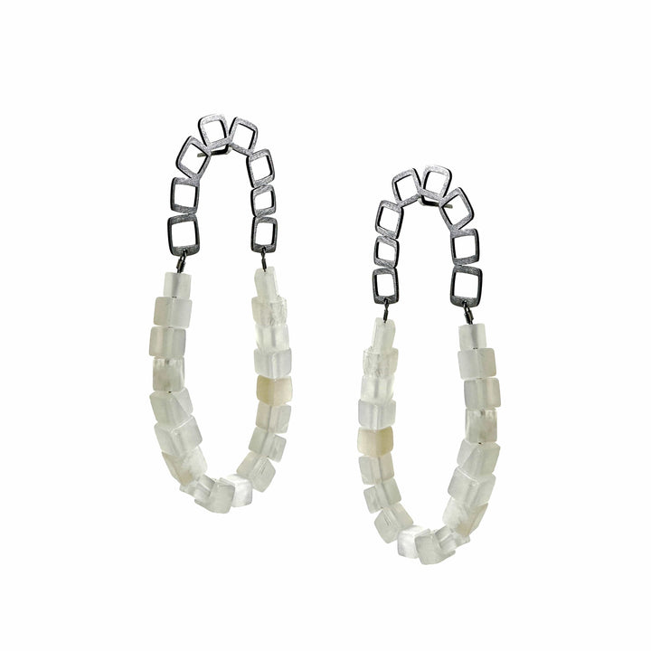 Array Stud Earrings - Raw Stainless Steel/ Moonstone - inSync design