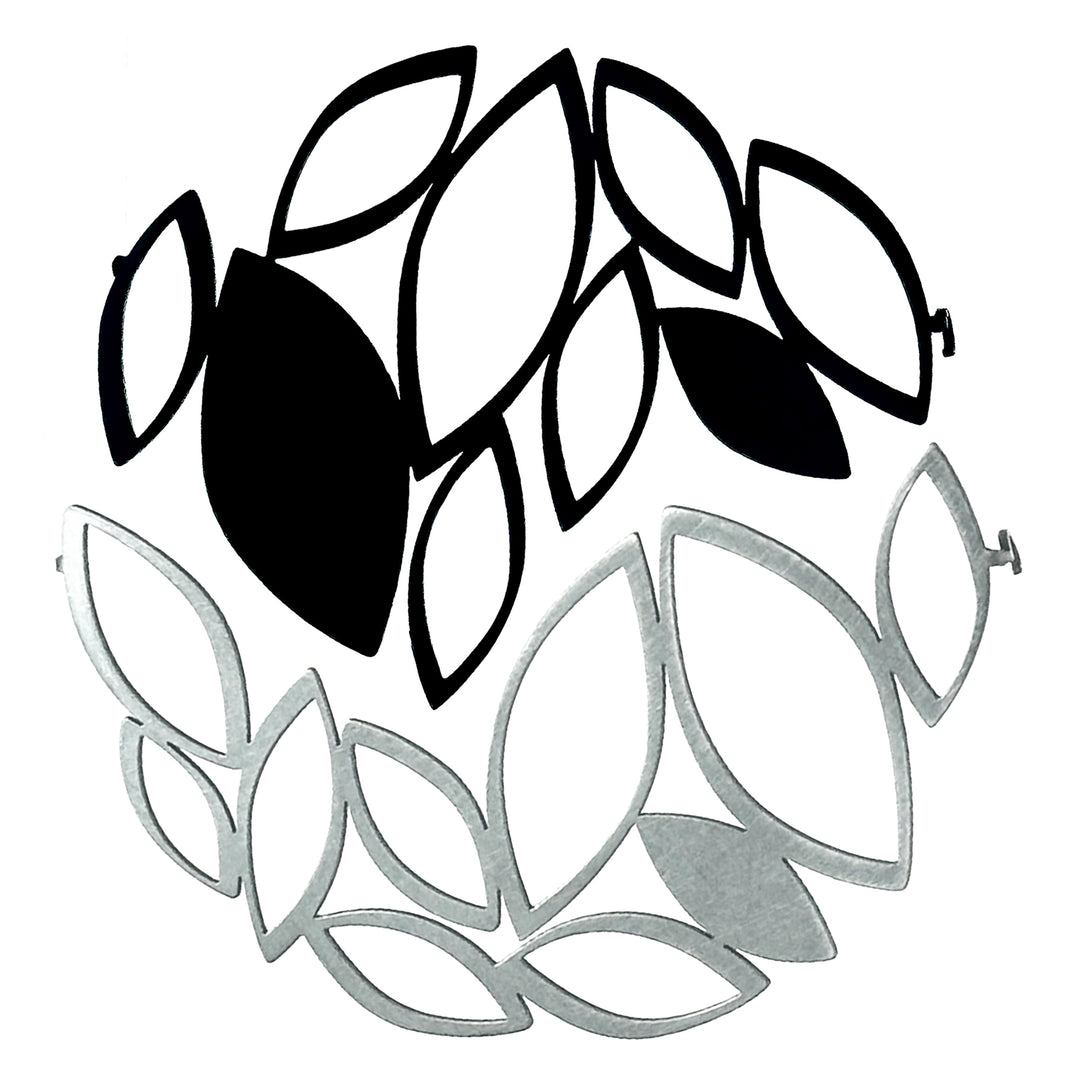X2 Stillness Brooch Set with small Black brooch and large Raw stainless steel brooch