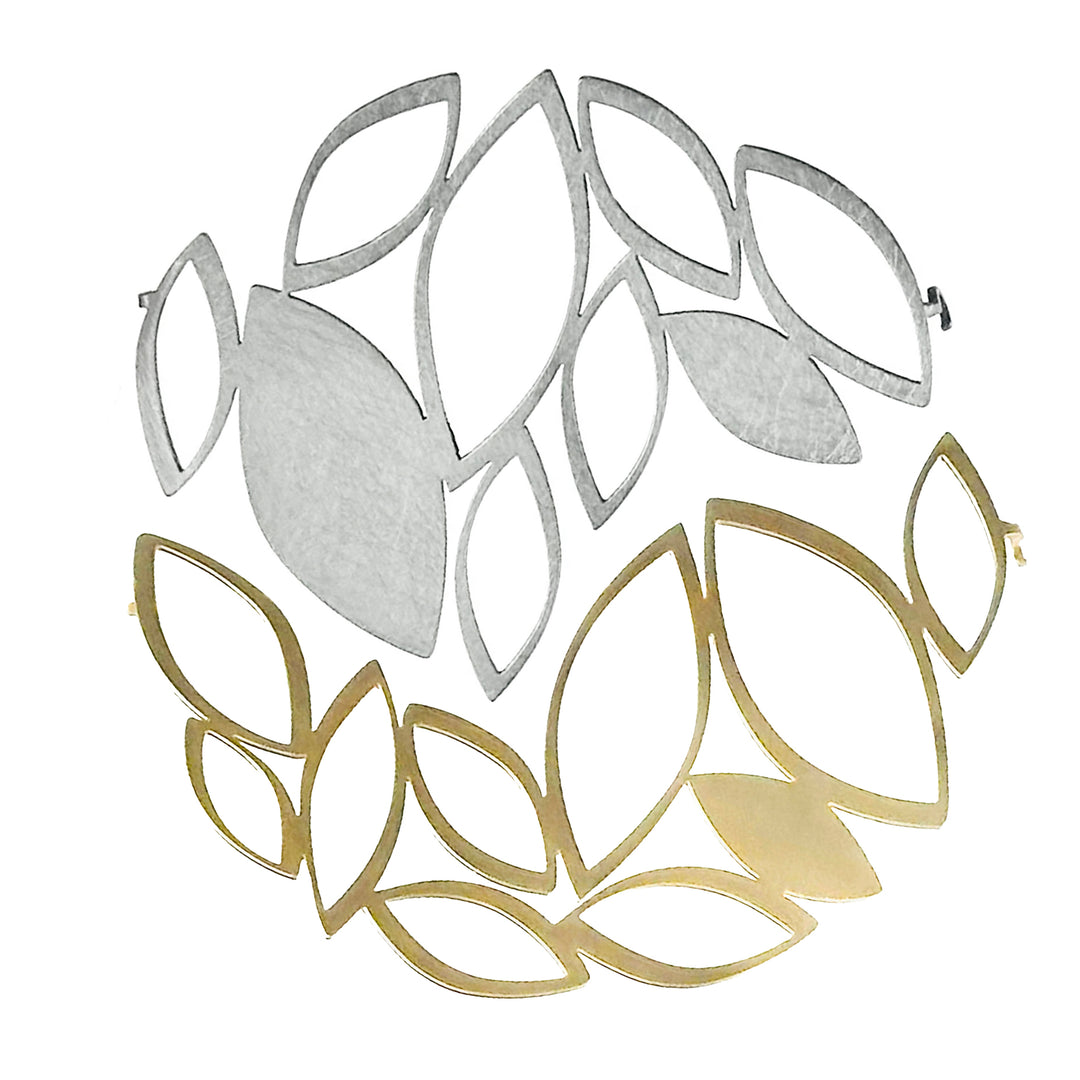 X2 Stillness Brooch Set with small Raw stainless steel brooch and large Matt Gold brooch