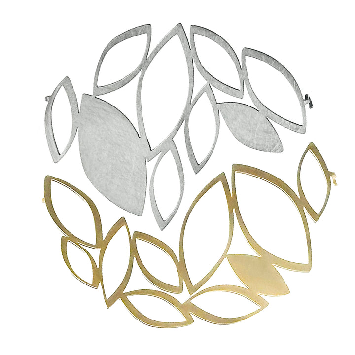 X2 Stillness Brooch Set with small Raw stainless steel brooch and large Matt Gold brooch