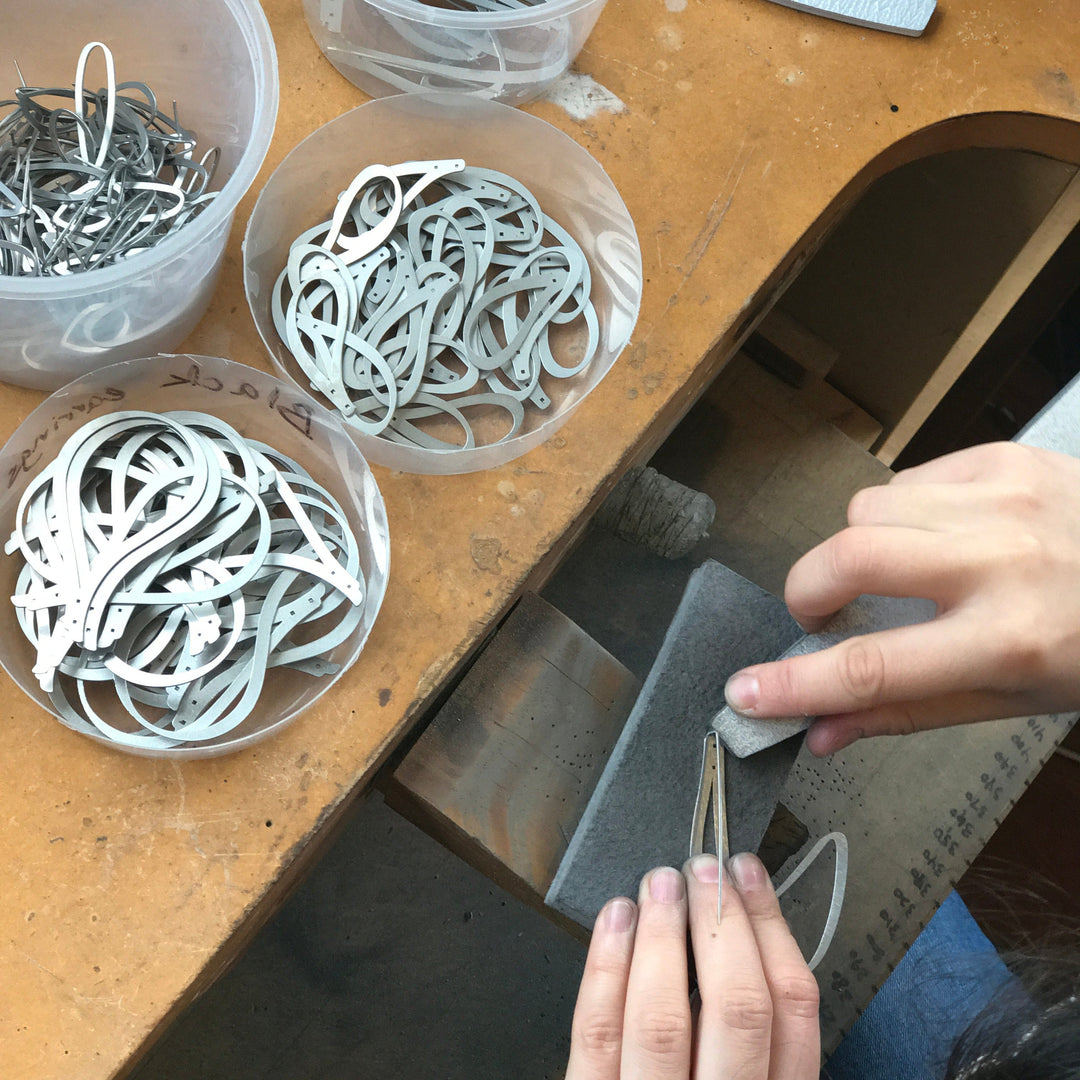 Drape Stud Earrings - Raw Stainless Steel - inSync design